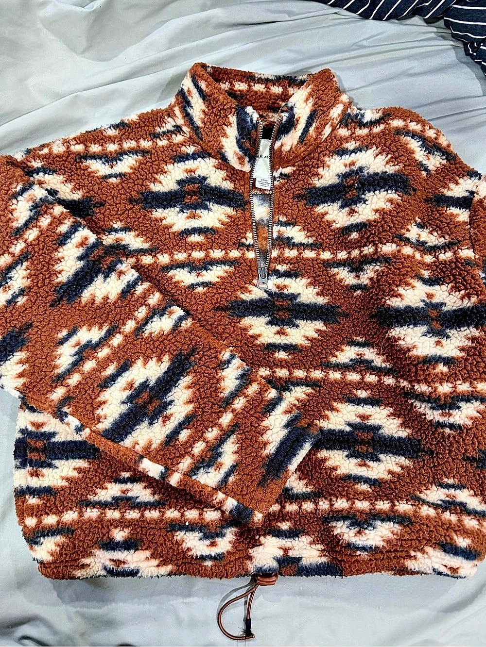 American Eagle Abstract Fleece Quarter-Zip in Brown & White Size Small